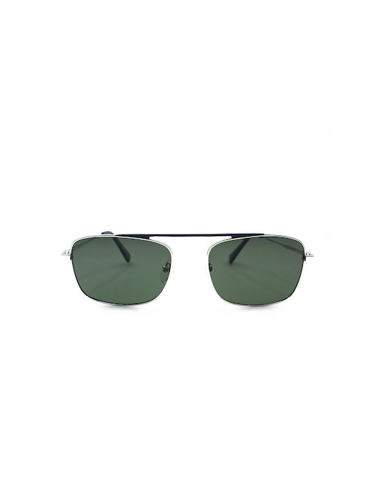 Leonidas Men's Sunglasses with Gray Metal Frame and Green Polarized Mirror Lens 96115-C4-0