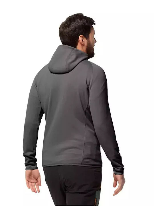 Jack Wolfskin Ανδρική Ζακέτα Fleece με Φερμουάρ και Κουκούλα Γκρι