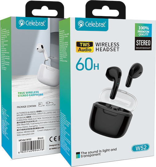 Celebrat W52 Ohrstöpsel Bluetooth-Freisprecheinrichtung Kopfhörer mit Ladeetui Schwarz