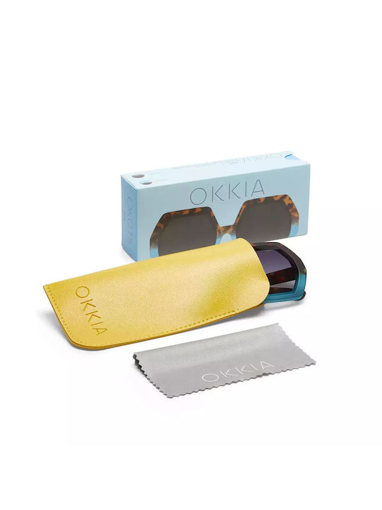 Okkia Emma Woman Sunglasses with Brown Tartaruga Horn-Rimmed Frame and Blue Lens OK015HB
