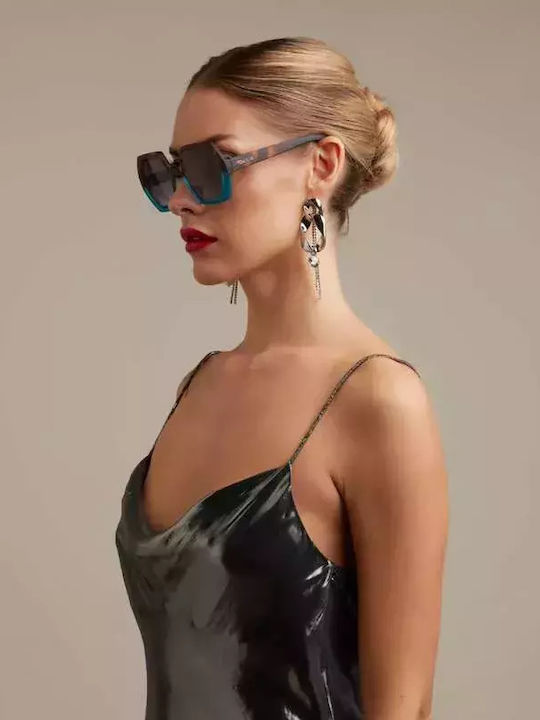 Okkia Emma Woman Sunglasses with Brown Tartaruga Horn-Rimmed Frame and Blue Lens OK015HB