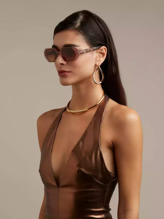 Okkia Andrea Women's Sunglasses with Brown Tartaruga Plastic Frame and Brown Lens OK022HP