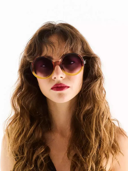 Okkia Monica Women's Sunglasses with Brown Tartaruga Plastic Frame and Purple Gradient Lens OK014HY