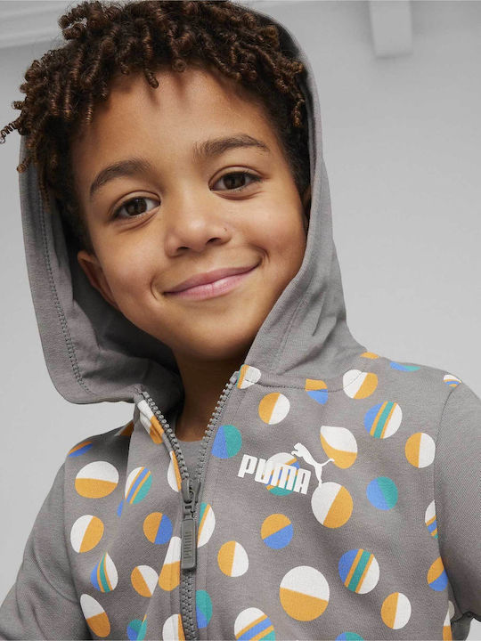 Sportlich Kinderstrickjacke Baumwolle mit Kapuze Grey