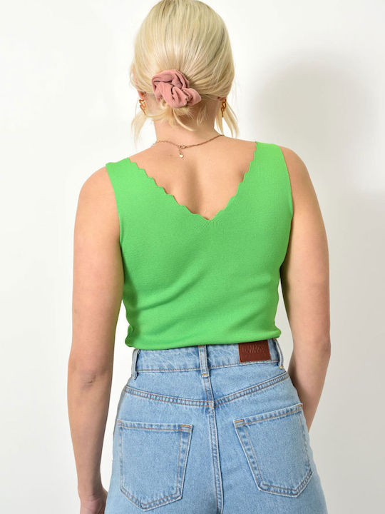 Potre Women's Crop Sweater with V Neckline Green