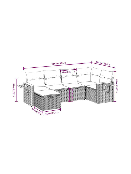 Corner Sofa Outdoor Rattan with Chest and Pillows 55x55x69cm