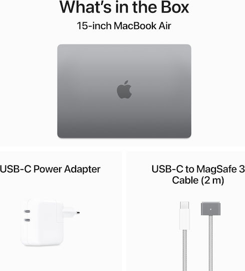 Apple MacBook Air 15" (2024) 15.3" IPS Panel Retina Display (M3-8-ядрен/8GB/512GB SSD/10-ядрен GPU) с 35W Двоен Зарядно Устройство Space Gray (Английски Великобритания Клавиатура)