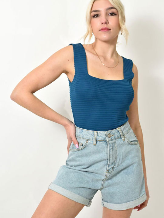 Damen Sommer Bluse Ärmellos Petrol Blue