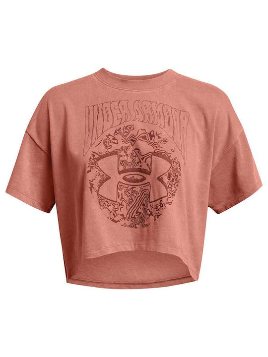 Damen Sport Crop Top Kurzarm Pink