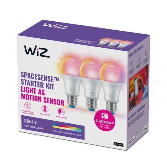 WiZ Smart Bulbs LED for Socket E27 and Shape A60 RGB 806lm 3pcs