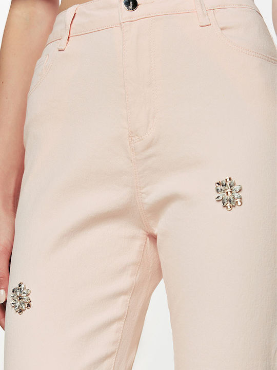 Pink Jeans with Rhinestone Flowers Pink Jeans with Rhinestone Flowers