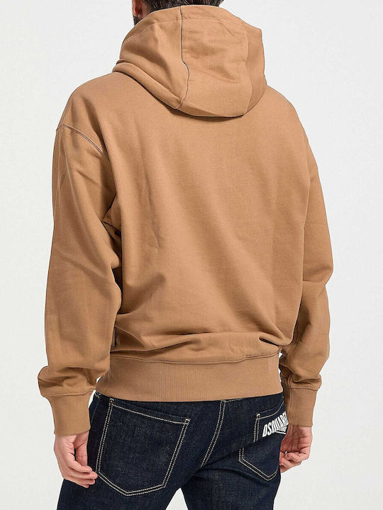 Hugo Boss Herren Sweatshirt mit Kapuze und Taschen Braun