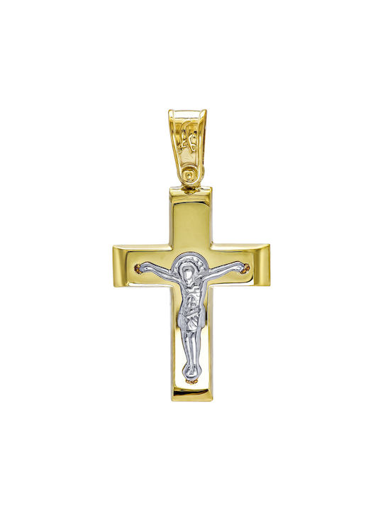 Baptismal Cross Men's Baptismal Cross In Two-tone Gold 14 Carat St3509