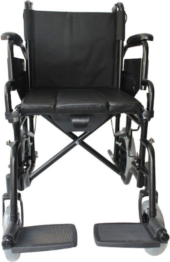 Manual Wheelchair Pw02021a-wc with Toilet Container. Removable Armrests & Footrests. Attendant Brakes-Safety Belt. Seat Width 46cm. Black.
