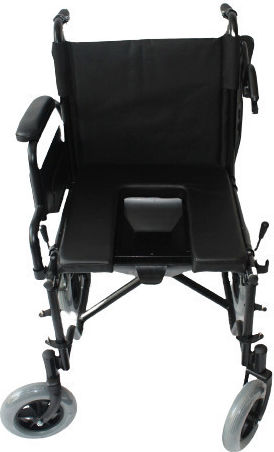 Manual Wheelchair Pw02021a-wc with Toilet Container. Removable Armrests & Footrests. Attendant Brakes-Safety Belt. Seat Width 46cm. Black.