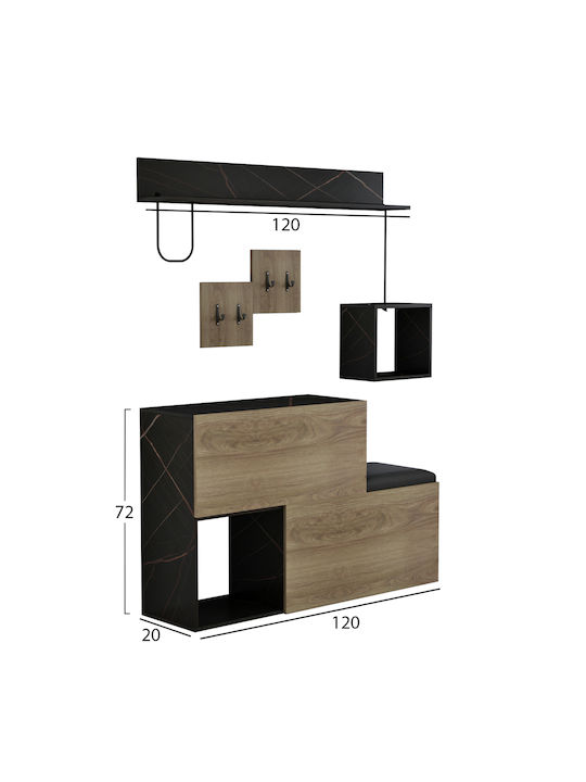 Entryway Furniture Fb98957.12 Melamine in Natural-Black Marble 120x20x72cm.