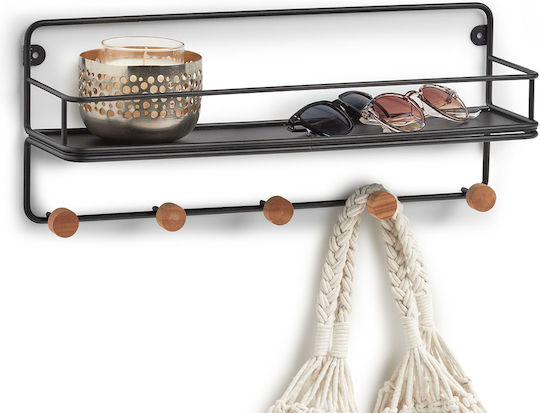 Zeller-wood Steel Hanger, Metal/bamboo, 45x11.8x18 Cm, Black
