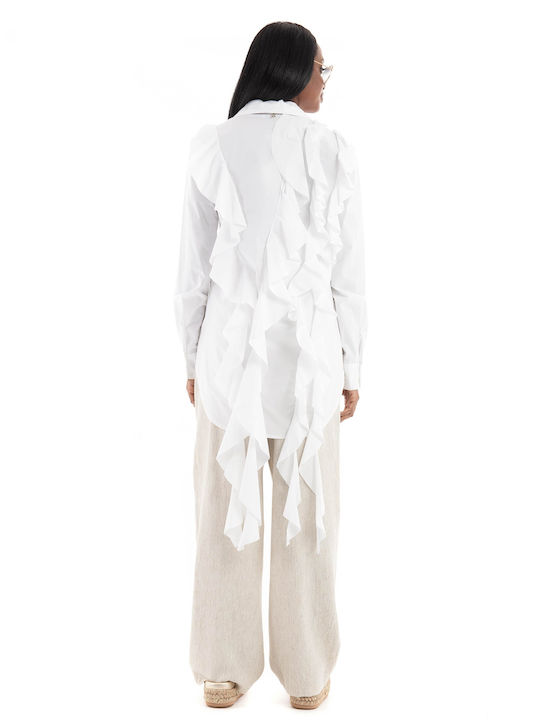 Souvenir-Hemd mit Rückenrüschen und Halskette - Weiß (Hemden für Frauen Weiß - R35y0234-weiß)