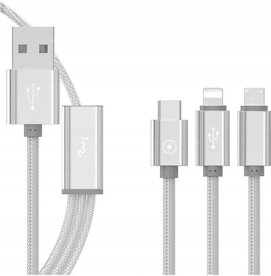 Regular Cablu USB la Type-C / Lightning / micro USB cu mai multe porturi 5A Gri 1.2m