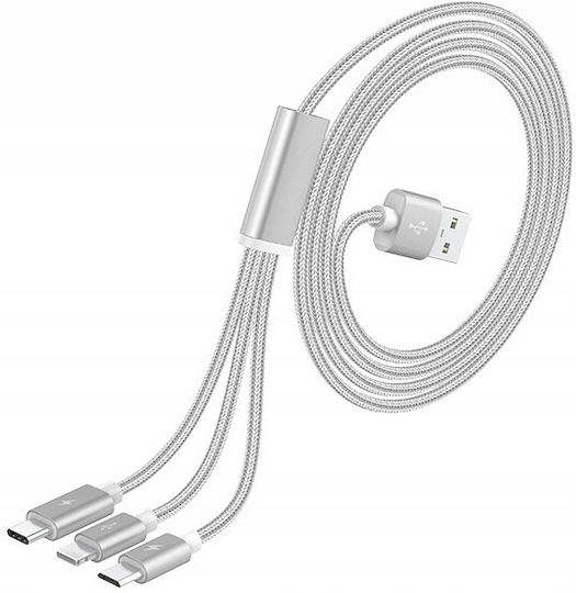Regular Cablu USB la Type-C / Lightning / micro USB cu mai multe porturi 5A Gri 1.2m