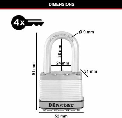 Master Lock Padlock Brass with Key 3pcs