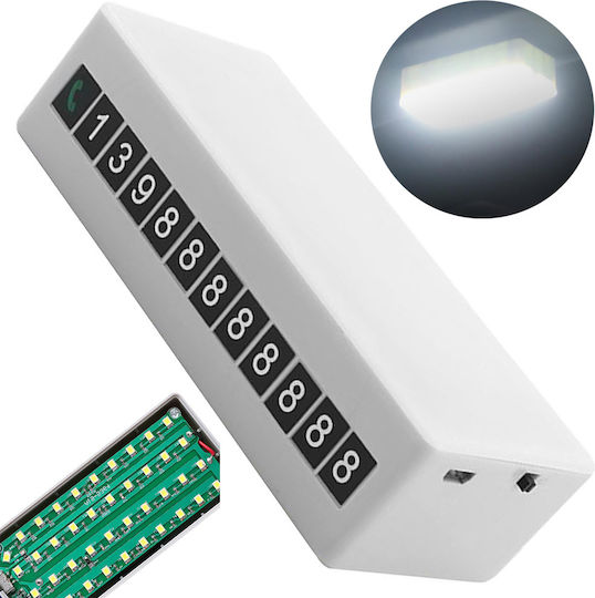 Magnetic Lamp With Phone Number For Temporary Parking, Led, Rechargeable, White