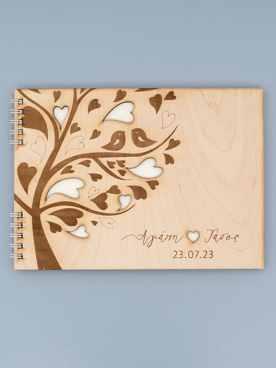 Lifelikes Carte de dorințe de nuntă - Copac de viață cu inimioare și păsări din lemn