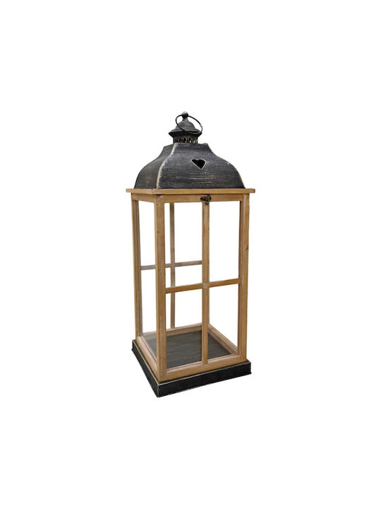 Wooden Lanterns Set of 2 Pieces 25.5x25.5x66cm & 19.5x19.5x49.5cm with Black Metal Roof Ankor 831722