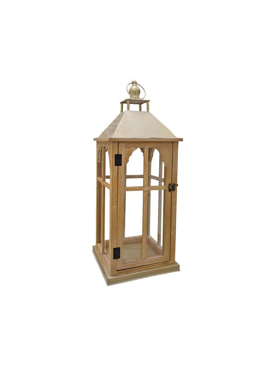 Wooden Lanterns Set of 2 Pieces 24x24x62.5cm & 16x16x45cm with Golden Metal Roof Ankor 831784
