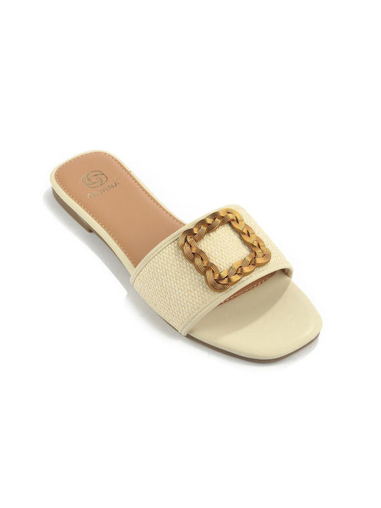 Flat Sandal with Square Gold Buckle Fshoes Gg88/36.02 - Fshoes - Beige