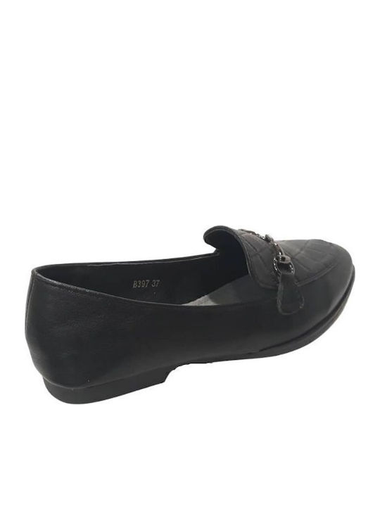 Women's Loafers Made of Techno Leather B397 Black - Regular Fit