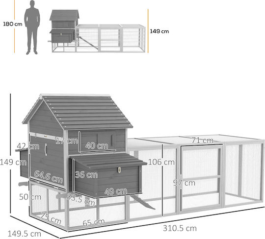 Pawhut Coteț Lemn L3.1 x L1.49 x Î1.49m.