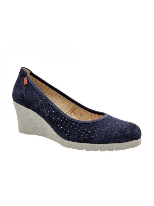 Ragazza Damen Wildleder Schuh-Platte 8cm 0506, Blau-navy, Frau