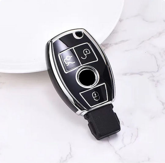 Car Key Cover Case made of with 3 Buttons for Mercedes Benz in Black Color