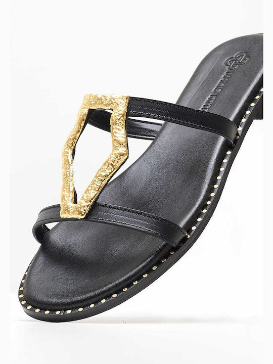 Makis Kotris Leather Women's Flat Sandals in Black Color