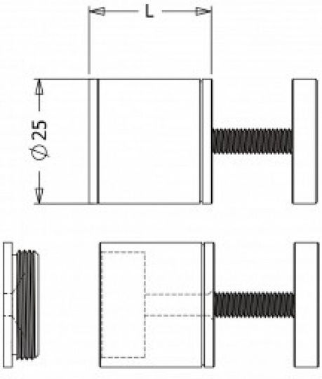 Spacer F-25mm Aluminium Screw Inox 102-03#309#25#