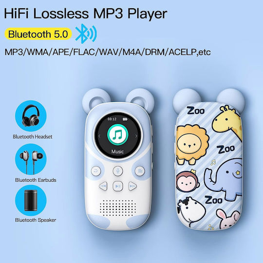 Ruizu - MP3 Player for Kids with Bluetooth 5.0 | 16GB Memory, with Earphones & Speaker | Supports FM Radio | Alarm Clock, Recording Function, Stopwatch