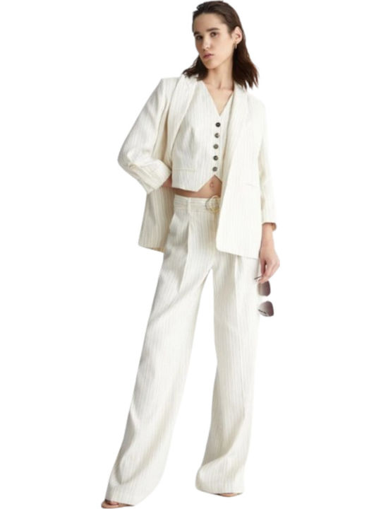 Liu Jo - Giacca Loose Blazer Striped Ecru Women's Linen - Cotton - Viscose