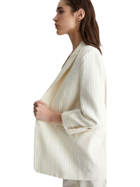 Liu Jo - Giacca Loose Blazer Striped Ecru Women's Linen - Cotton - Viscose