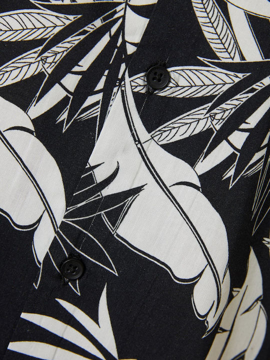 Short Sleeve Shirt in Wide Line Floral Black FBM009-029-05-Black