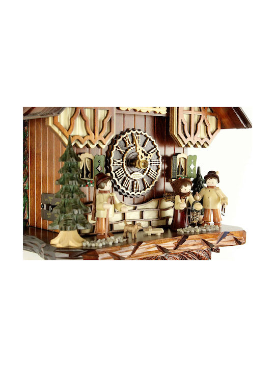 Cuckoo Clock With Handmade Alpine House Show Figures & Firs