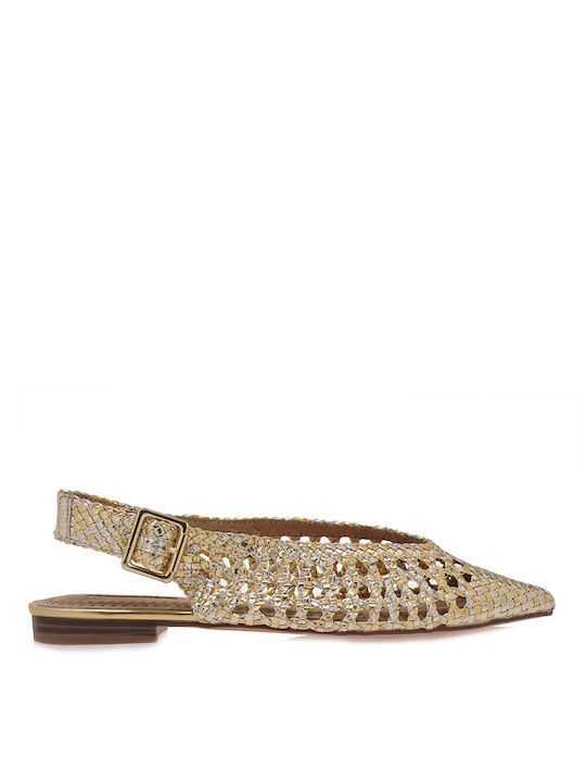 Corina Synthetic Leather Gold Low Heels