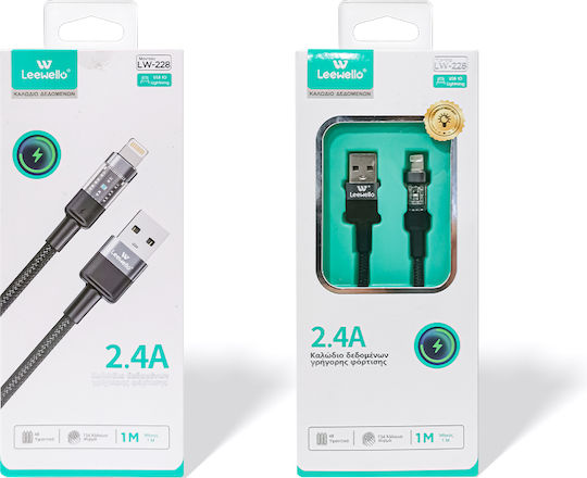 Leewello Lw-228 Regular USB-A la Cablu Lightning Negru 1m (783218-ΜΑΥΡΟ)