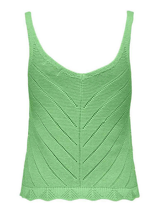Only Women's Summer Blouse Cotton Sleeveless with V Neckline Green
