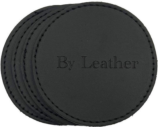 ByLeather Rotund Suporturi pentru pahare Piele ecologică Negru 9cm 4buc