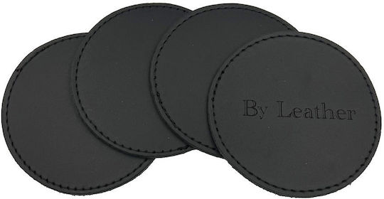 ByLeather Στρογγυλό Σουβέρ από Δερματίνη Μαύρο 9cm 4τμχ