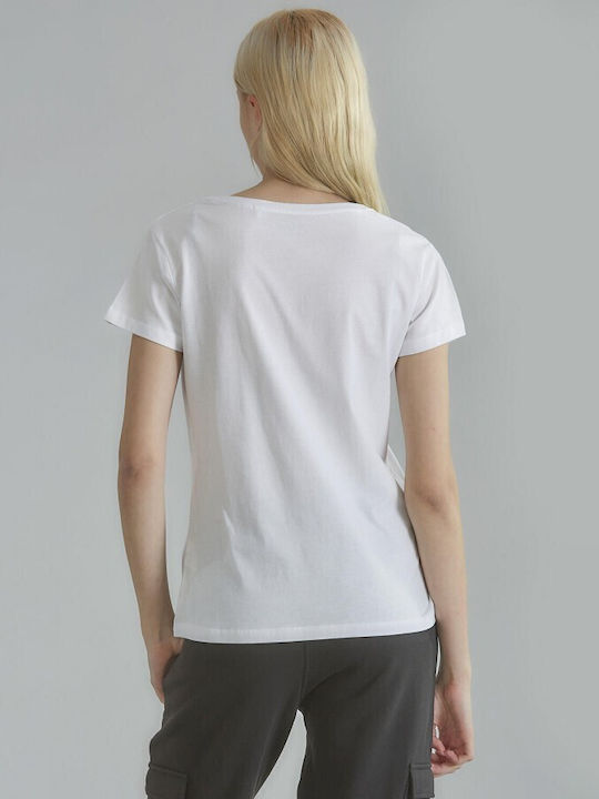 Women's T-shirt with V Neckline White