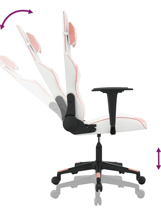 vidaXL 345454 Καρέκλα Gaming Δερματίνης με Ρυθμιζόμενα Μπράτσα Λευκό / Ροζ