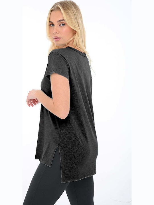 Women's Summer Blouse Cotton Short Sleeve with V Neckline Black