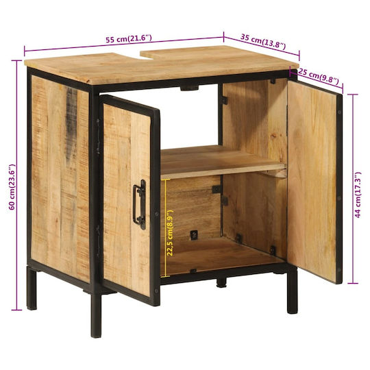 vidaXL Countertop with Sink L55xW35xH60cm Massif Wood